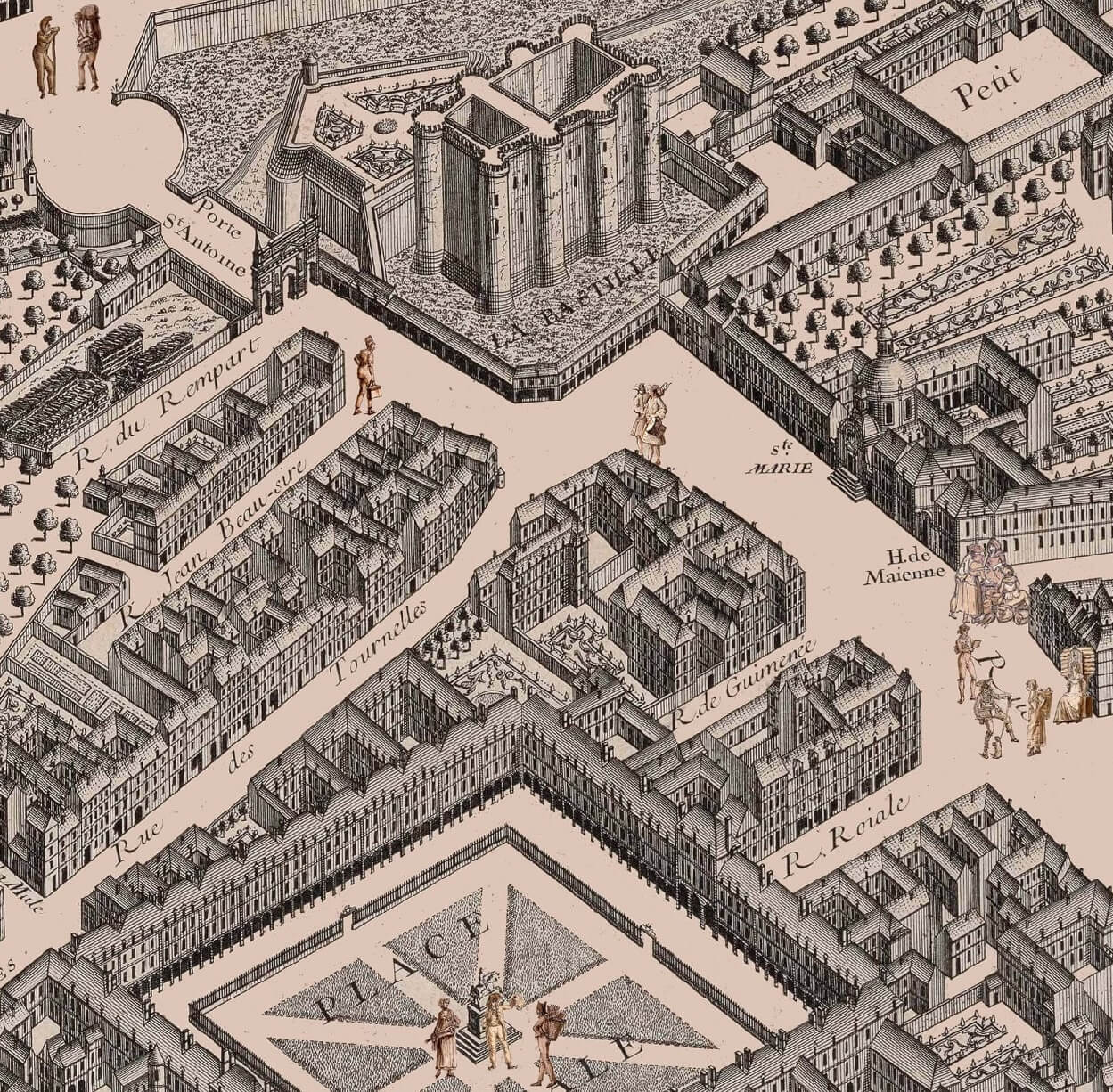 plan de turgot de paris : carte du marais et de bastille