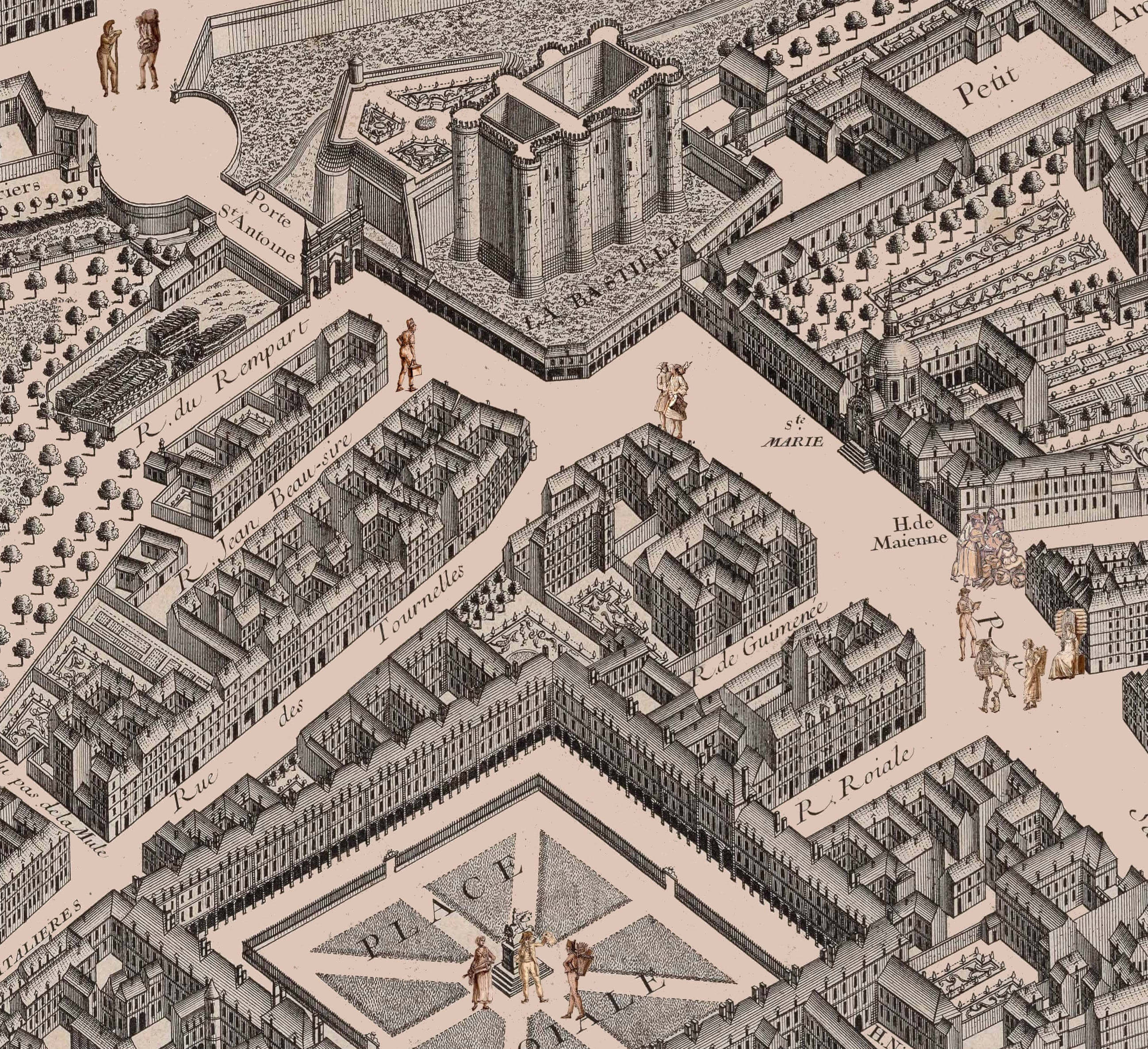 plan de turgot de paris : carte du marais et de bastille