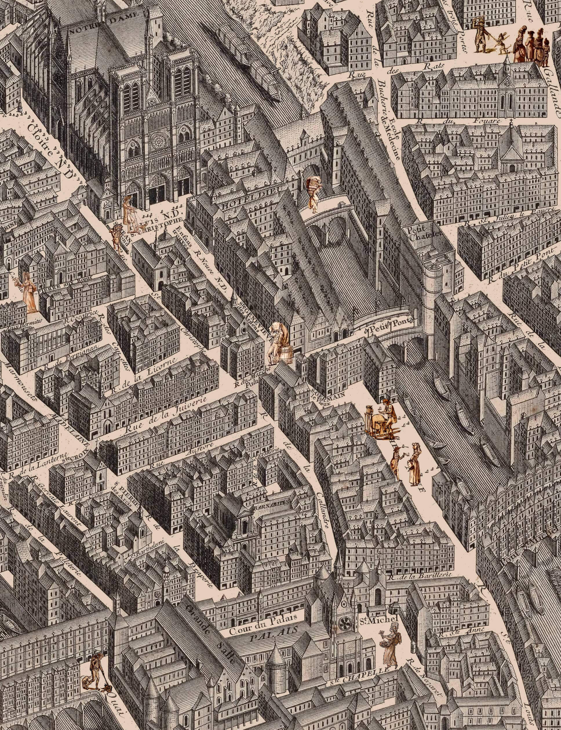 plan de turgot de paris : cathédrale Notre-Dame