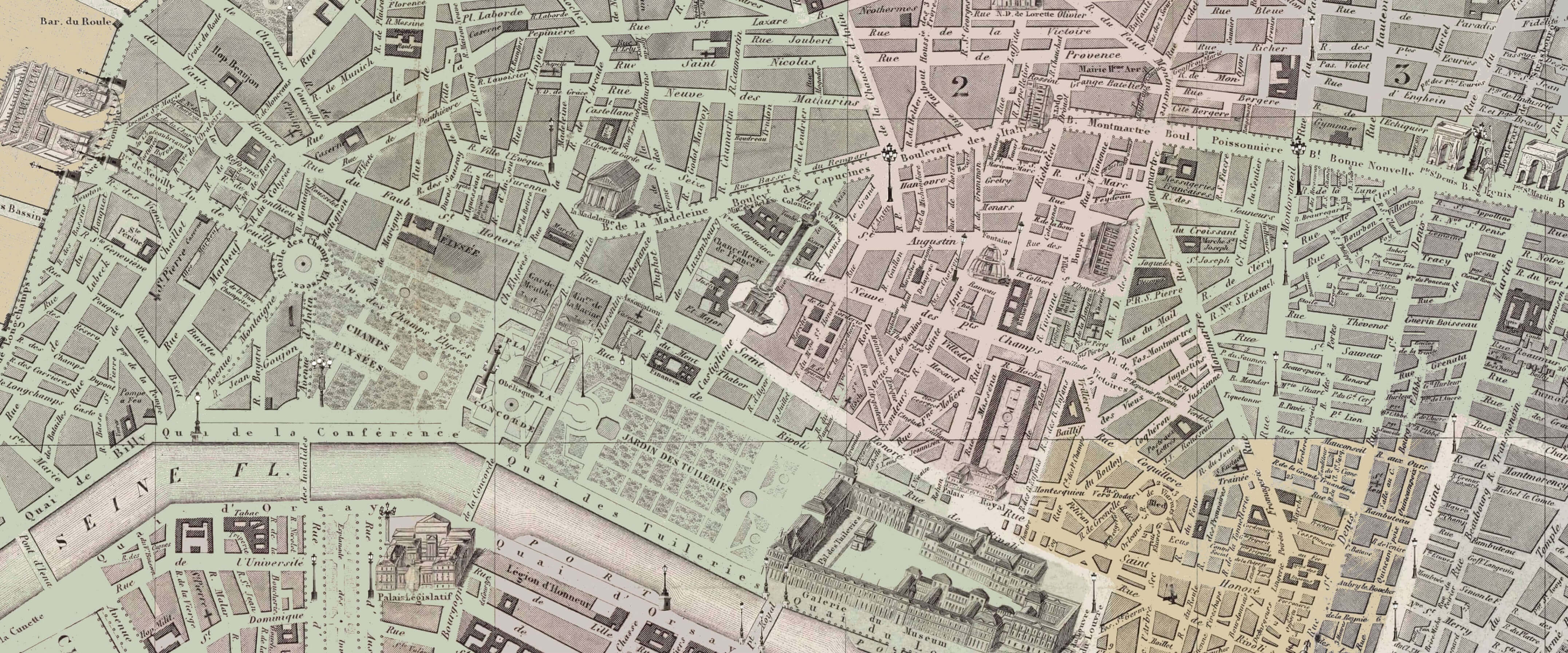 plan de Paris en 1854 et réverbaires