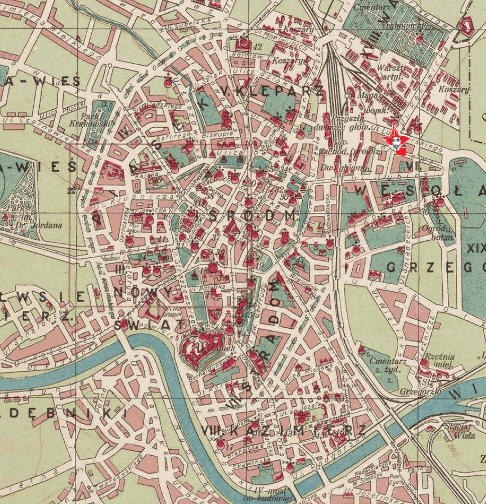 plan de Cracovie en 1930, carte de Cracovie